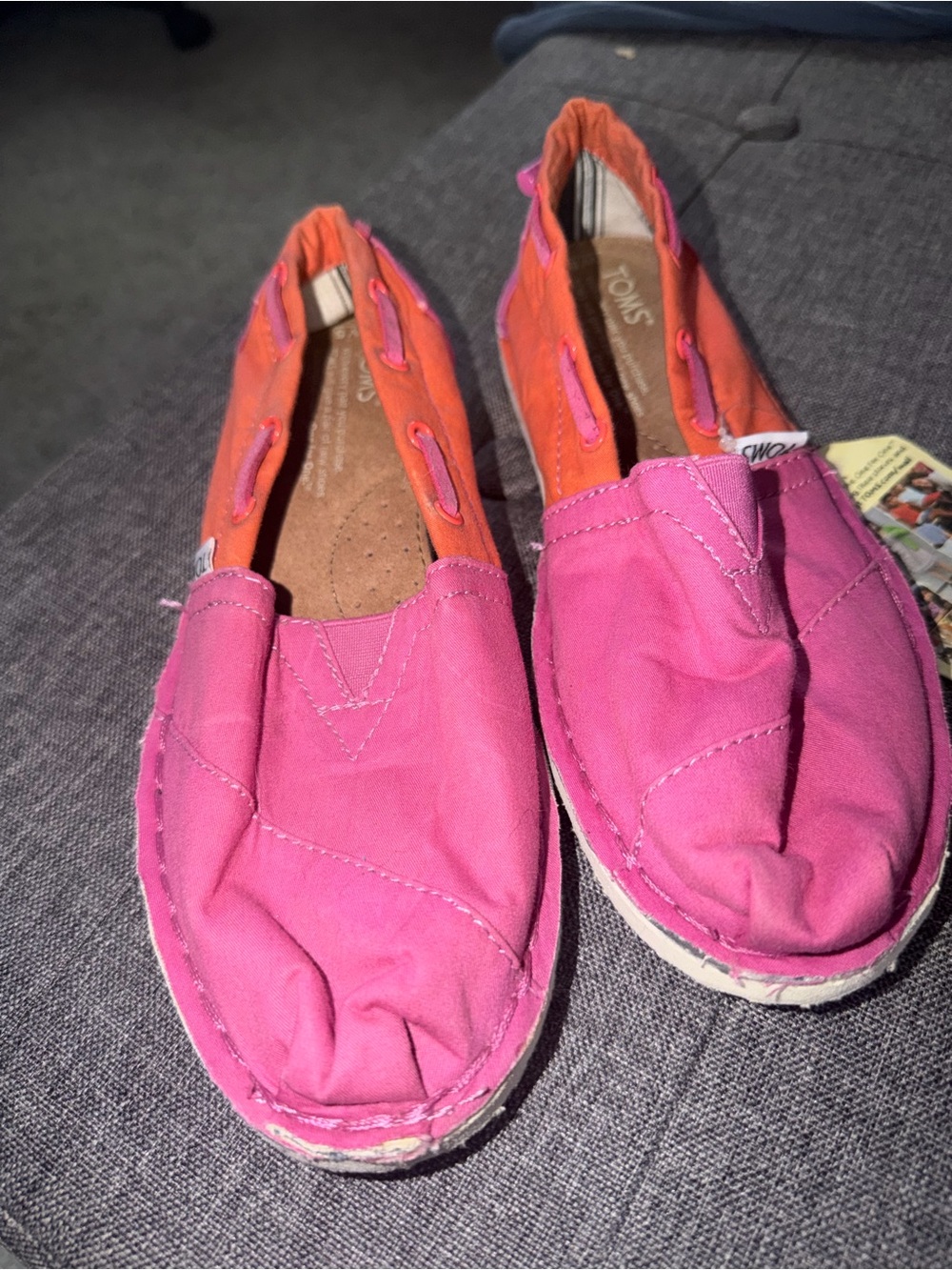 Toms Pink and Orange Canvas Slip-Ons